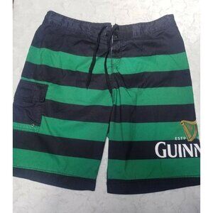 Guinness Men's Swimwear Green & Black Striped Swim Trunks Tie Waist Boardshorts